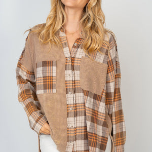 White Birch Full Size Contrast Plaid Button Down Shirt