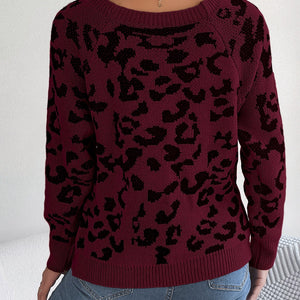 Leopard Buttoned Square Neck Sweater