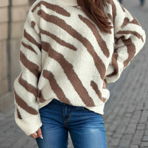 Contrast Round Neck Long Sleeve Sweater