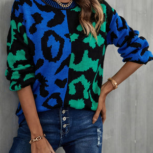 Angel Wings Leopard Round Neck Long Sleeve Sweater