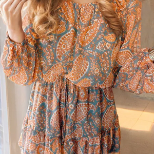 Ruffle Hem Printed Long Sleeve Dress