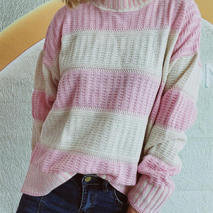 Contrast Round Neck Long Sleeve Sweater