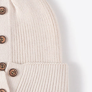 Button Detail Rib-Knit Cuff Beanie