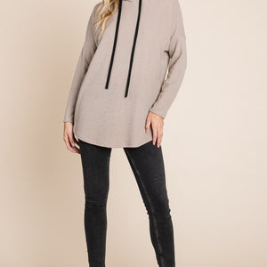 BOMBOM Contrast Drawstring Drop Shoulder Knit Hoodie