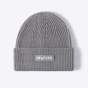 NEWYORK Patch Rib-Knit Cuffed Beanie