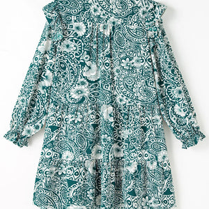 Plus Size Ruffled Printed Flounce Sleeve Dress