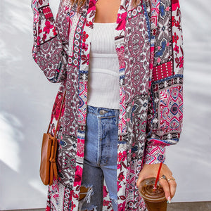 Printed Button Up Long Sleeve Cardigan