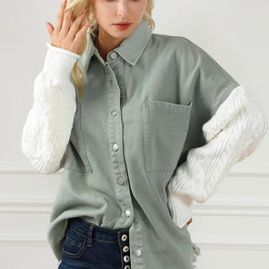 Raw Hem Collared Neck Button Up Long Sleeve Jacket