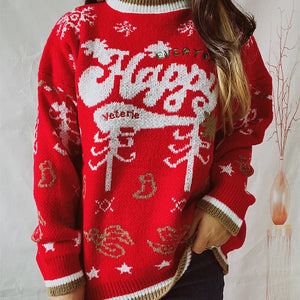 HAPPY Round Neck Long Sleeve Sweater