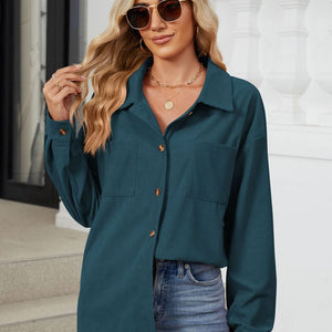 Button Up Dropped Shoulder Long Sleeve Outerwear