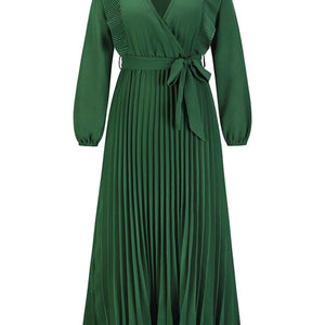 Pleated Surplice Tie Waist Maxi Dress