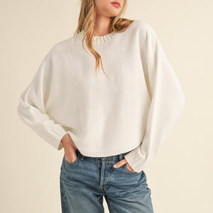 Mable Round Neck Dolman Sleeve Cropped Sweater