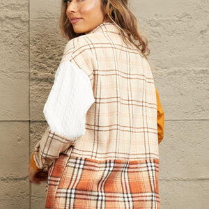 Double Take Plaid Color Block Dropped Shoulder Shacket