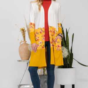 Celeste Full Size Floral Color Block Open Front Cardigan