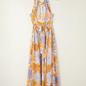 Tied Printed Grecian Sleeveless Maxi Dress