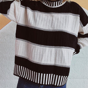 Contrast Round Neck Long Sleeve Sweater