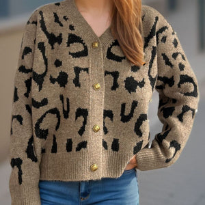 Leopard V-Neck Button Up Cardigan