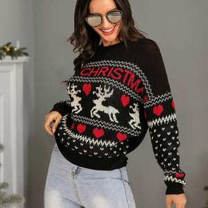 Perfee Christmas Element Round Neck Sweater