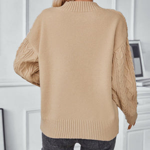 Cable-Knit Notched Long Sleeve Sweater