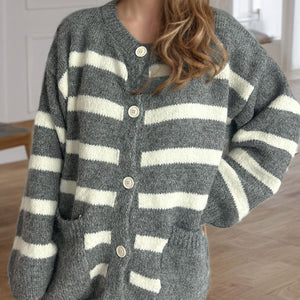 Striped Button Down Long Sleeve Cardigan