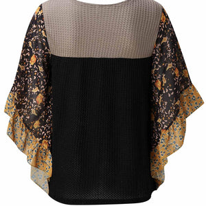 Full Size Printed Round Neck Three-Quarter Sleeve Blouse