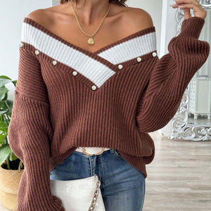 Contrast Trim Dropped Shoulder Long Sleeve Sweater