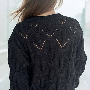 Openwork Round Neck Long Sleeve Cardigan