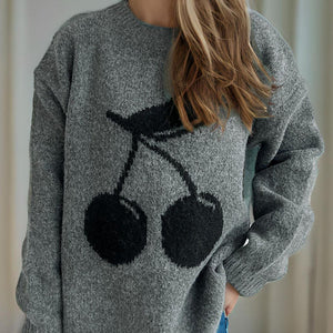 Cherry Round Neck Long Sleeve Sweater