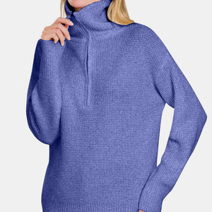 Zenana Half Zip Long Sleeve Sweater