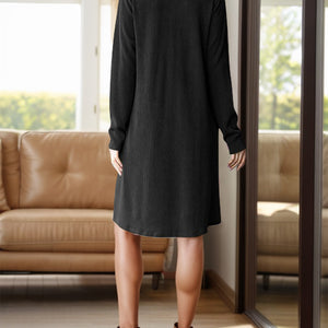 Notched Long Sleeve Mini Dress with Pockets