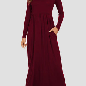 Round Neck Long Sleeve Pocketed Maxi Dress