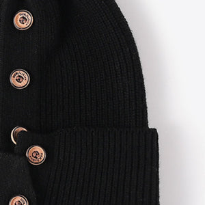 Button Detail Rib-Knit Cuff Beanie