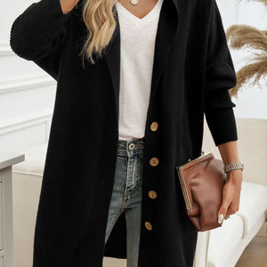 Devine Button Up Long Sleeve Hooded Cardigan