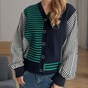 Striped Button Down Long Sleeve Cardigan