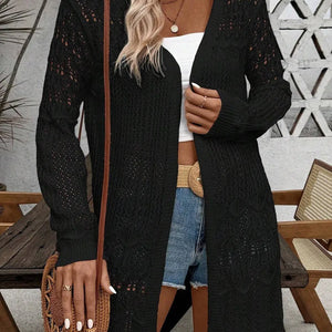 Openwork Open Front Long Sleeve Cardigan