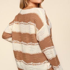 Haptics Striped Contrast Distressed Sweater