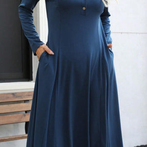 Round Neck Long Sleeve Maxi Dress with Pockets