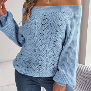 Openwork Off-Shoulder Long Sleeve Sweater