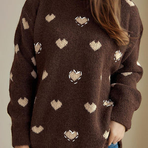 Heart Round Neck Long Sleeve Sweater