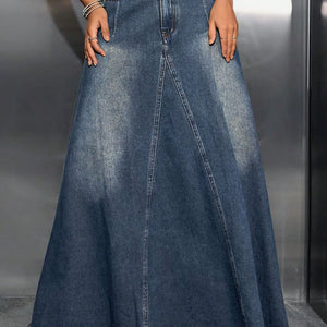 Raw Hem High Waist Denim Skirt with Pockets