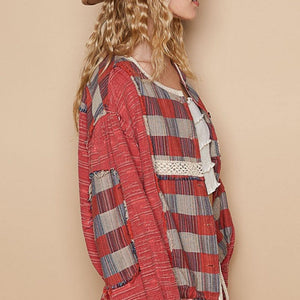 POL Round Neck Long Sleeve Plaid Shirt