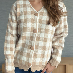 Plaid V-Neck Button Up Cardigan