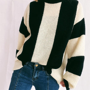 Color Block Round Neck Long Sleeve Sweater