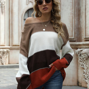 Angel Wings Color Block Round Neck Sweater