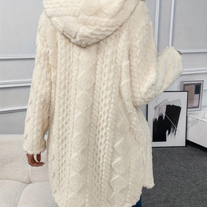 Fuzzy Button Down Hooded Coat