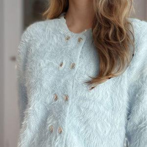 Heart Button Round Neck Cardigan