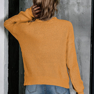 Openwork Mock Neck Long Sleeve Sweater