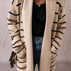 Striped Open Front Long Sleeve Cardigan