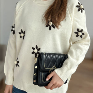 Flower Round Neck Raglan Sleeve Sweater