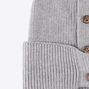 Button Detail Rib-Knit Cuff Beanie